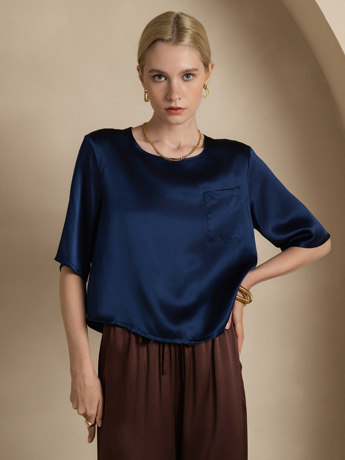 Pure Silk Casual Half Sleeve Women's Blouse T-Shirt