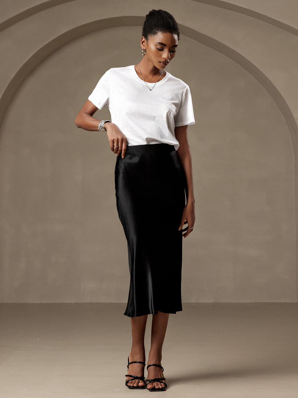 19Momme Mulberry Silk Stretch Long Straight Skirt