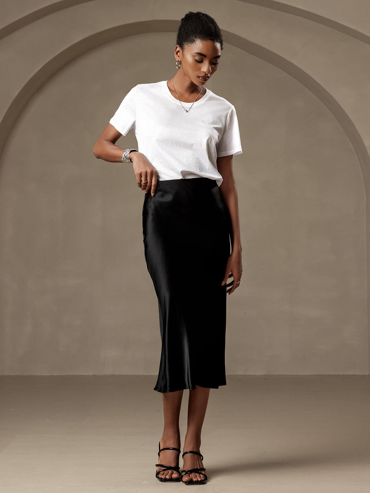 19Momme Mulberry Silk Stretch Long Straight Skirt