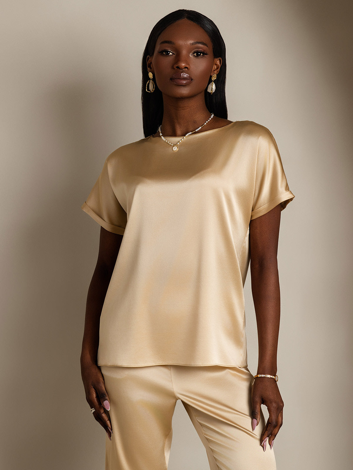 19Momme Silk Classic Casual Short Sleeve T-Shirt