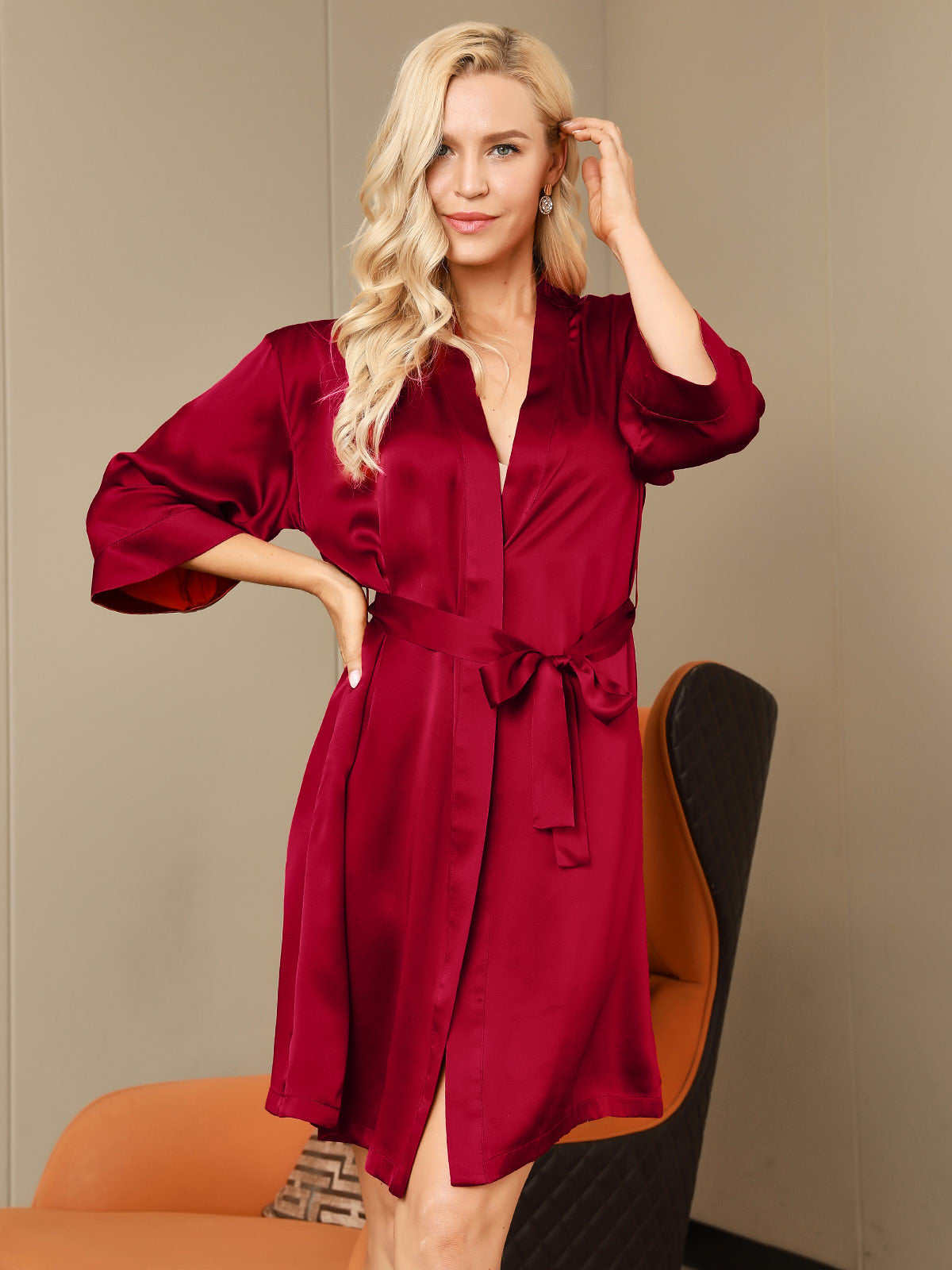 Pure Silk Belted Wrap Womens Kimono Robe