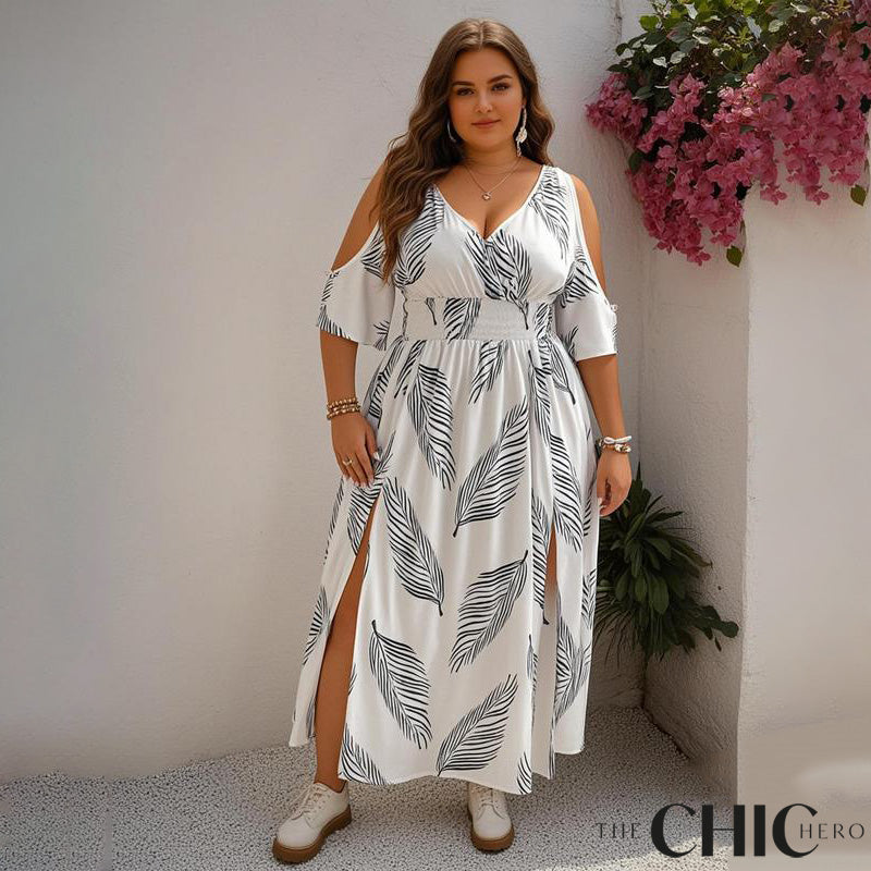 Plus Size Casual Boho Print Split Hem Maxi Dress