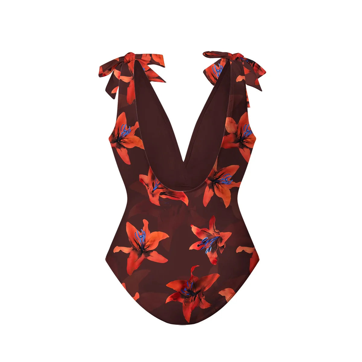 Red Lily Floral Patterns One-Piece Swimsuit&Pants