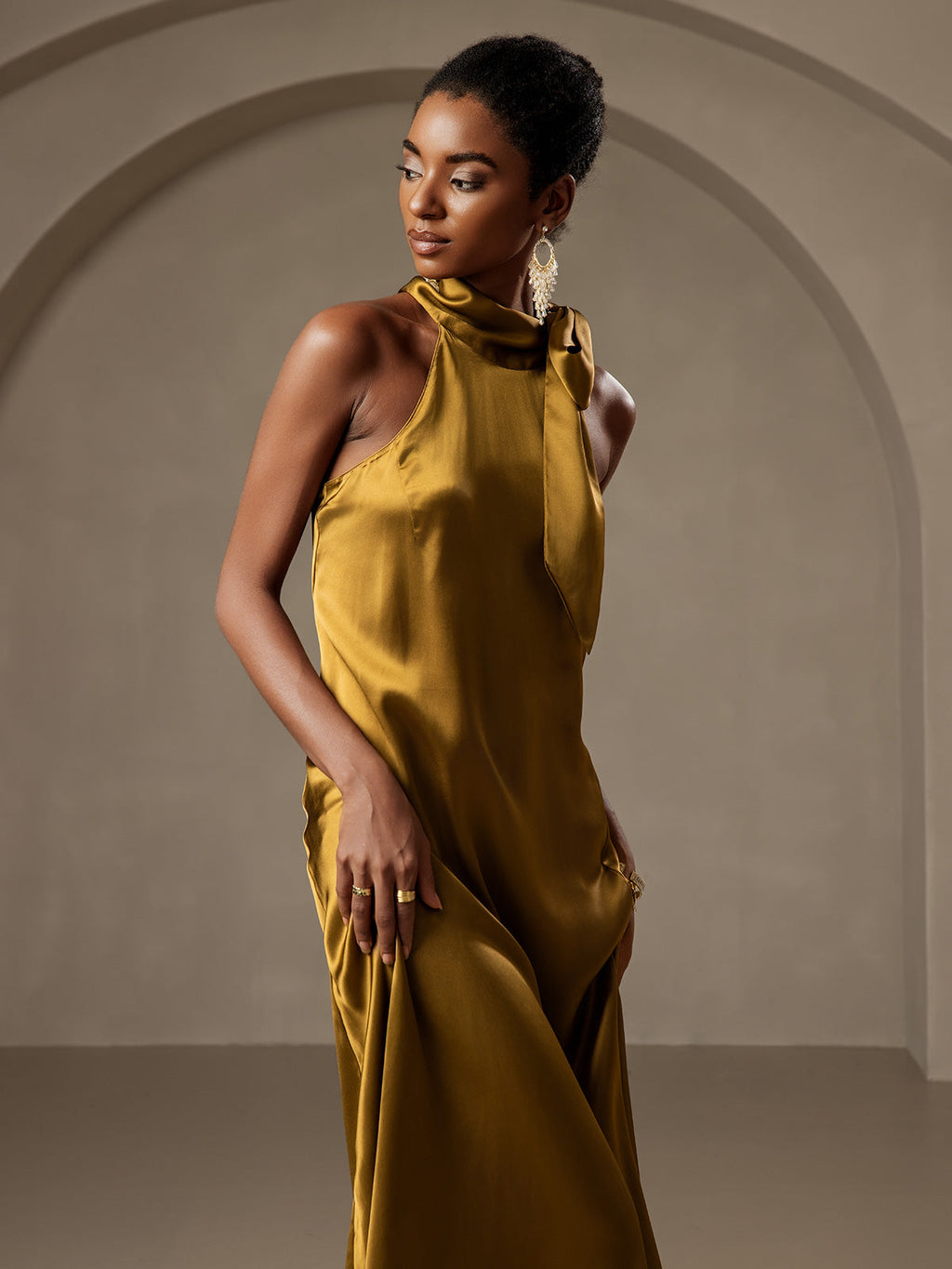 19Momme Silk Tie Neck Dress
