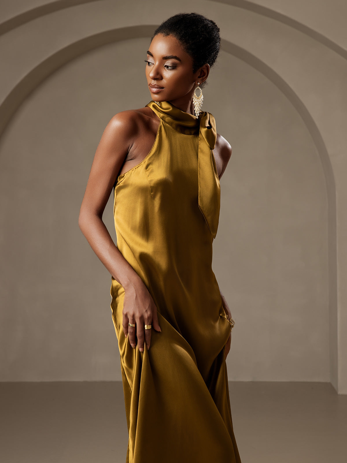 19Momme Silk Tie Neck Dress