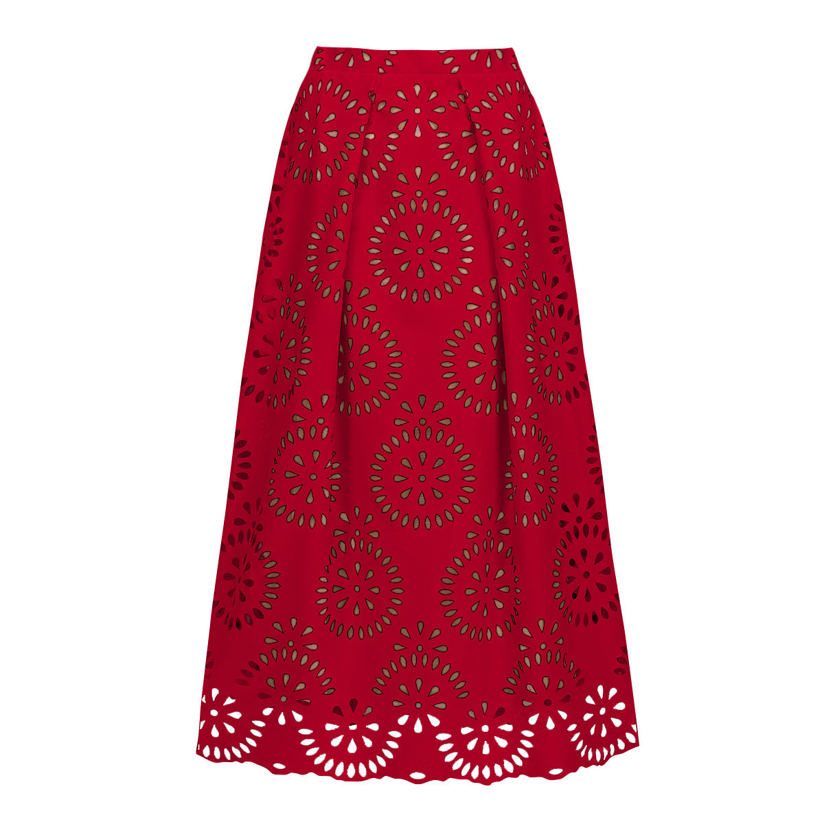 Red Scalloped Hollow Sexy One-Piece Swimsuit&Skirt