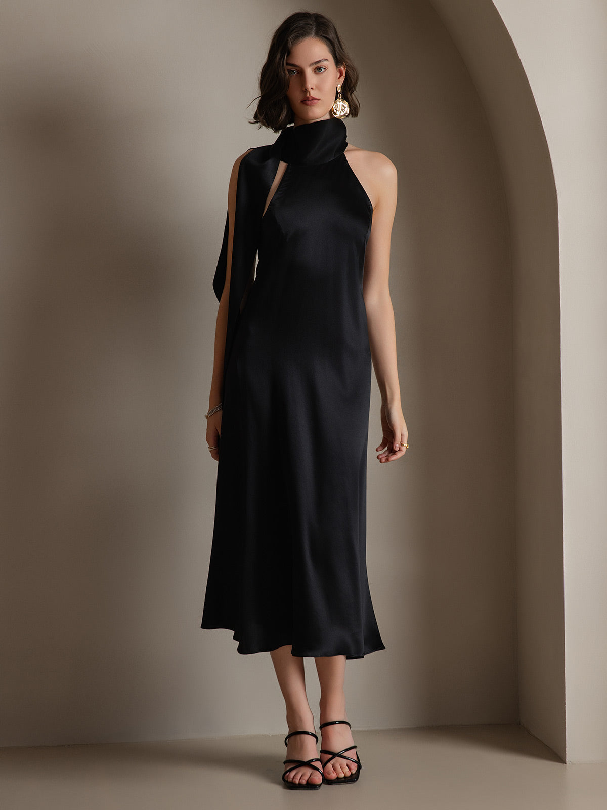 19Momme Silk Tie Neck Dress