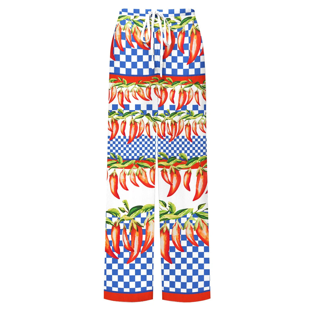 Spicy Pepper Checkerboard Print One-Piece Swimsuit&Pants