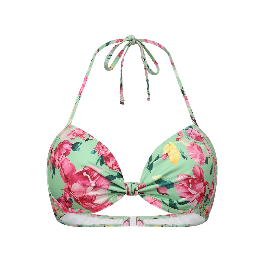Mint Green & Pink Florals One-Piece Swimsuit&Bikini&Skirt