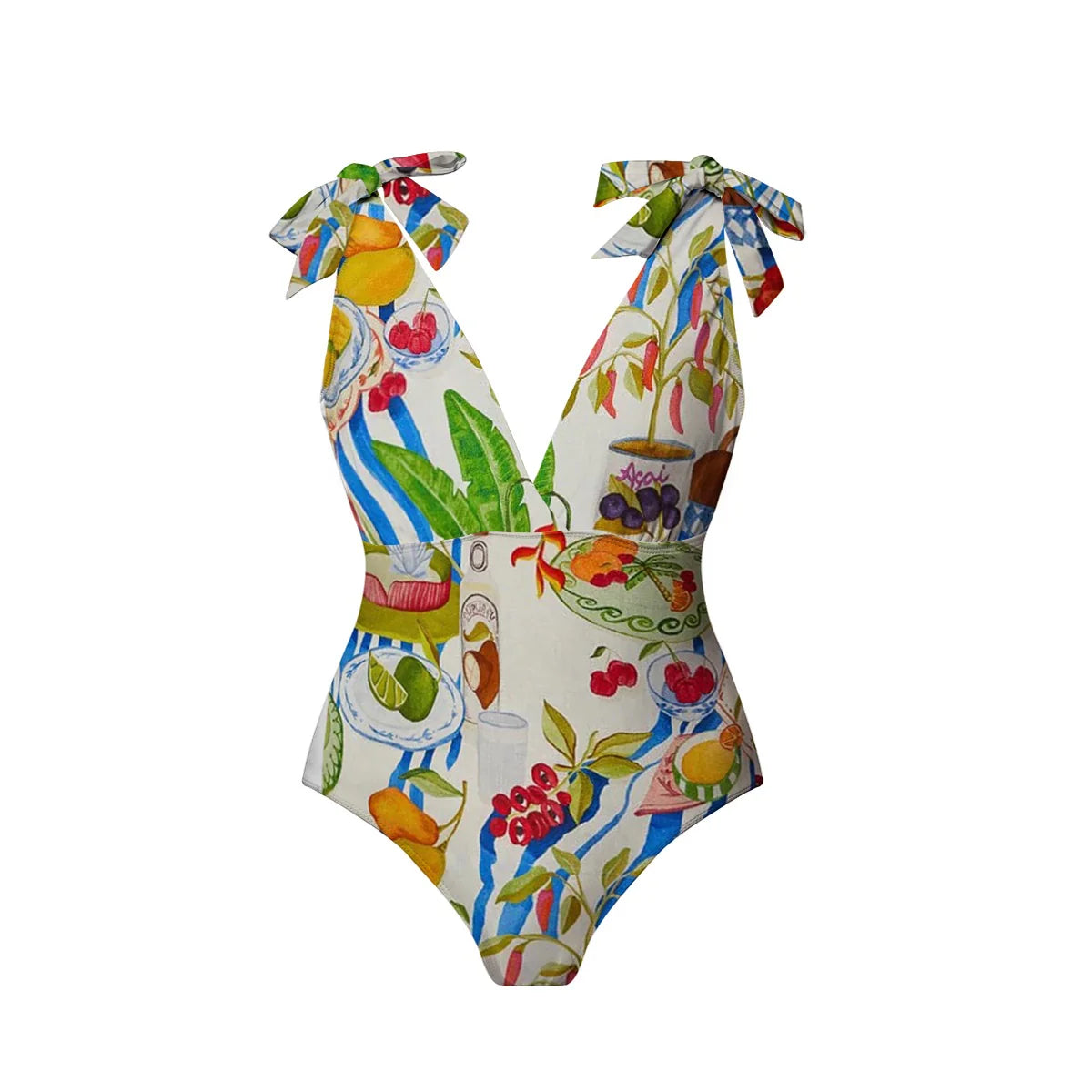 Fruit Food Patterned Colorful Tropical Feast Print One-Piece Swimsuit&Pants