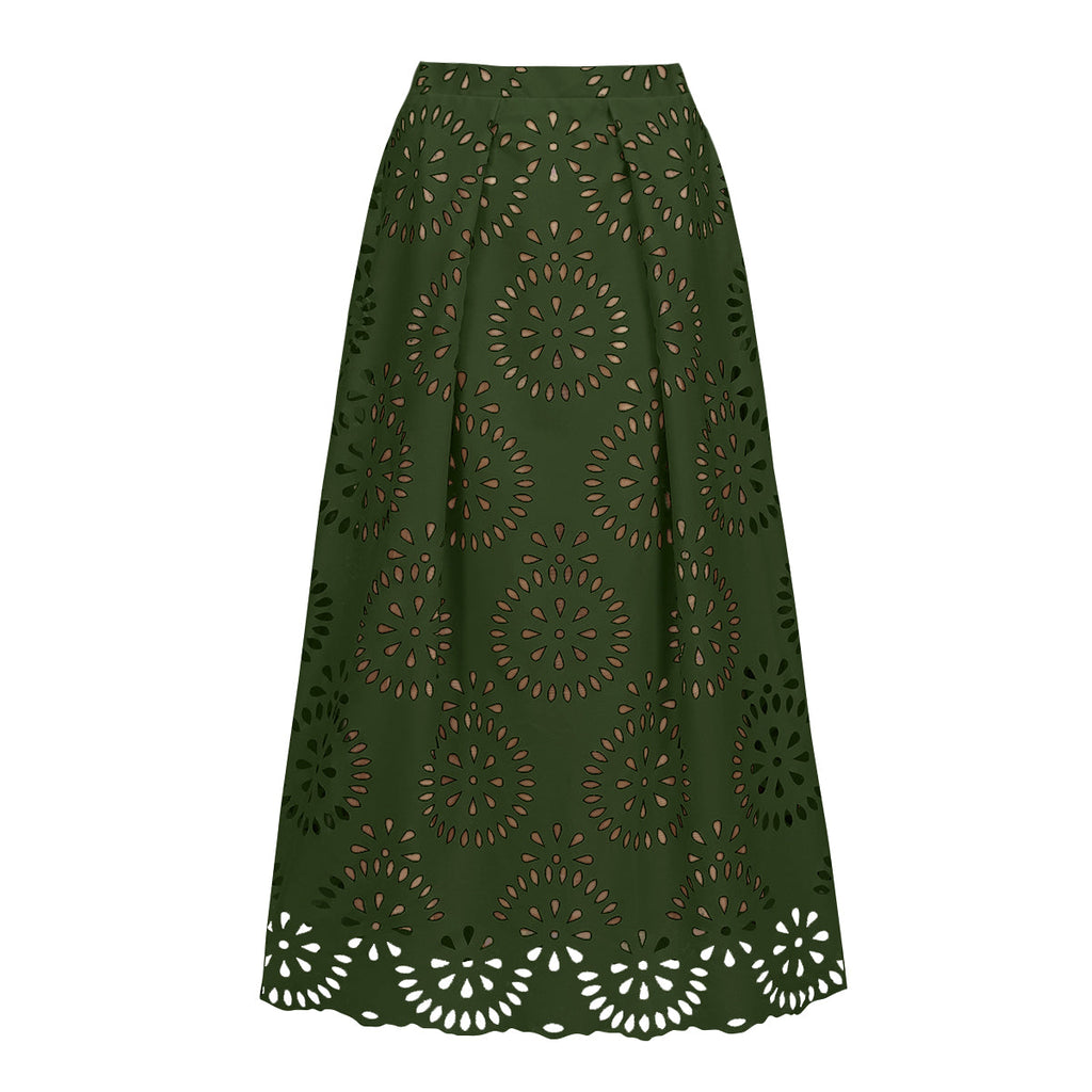 Green Scalloped Hollow Sexy One-Piece Swimsuit&Skirt