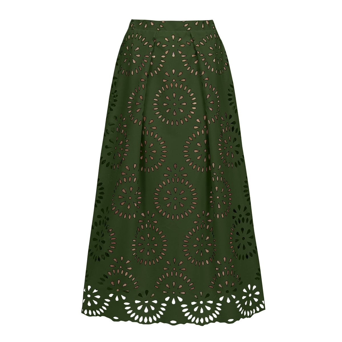 Green Scalloped Hollow Sexy One-Piece Swimsuit&Skirt