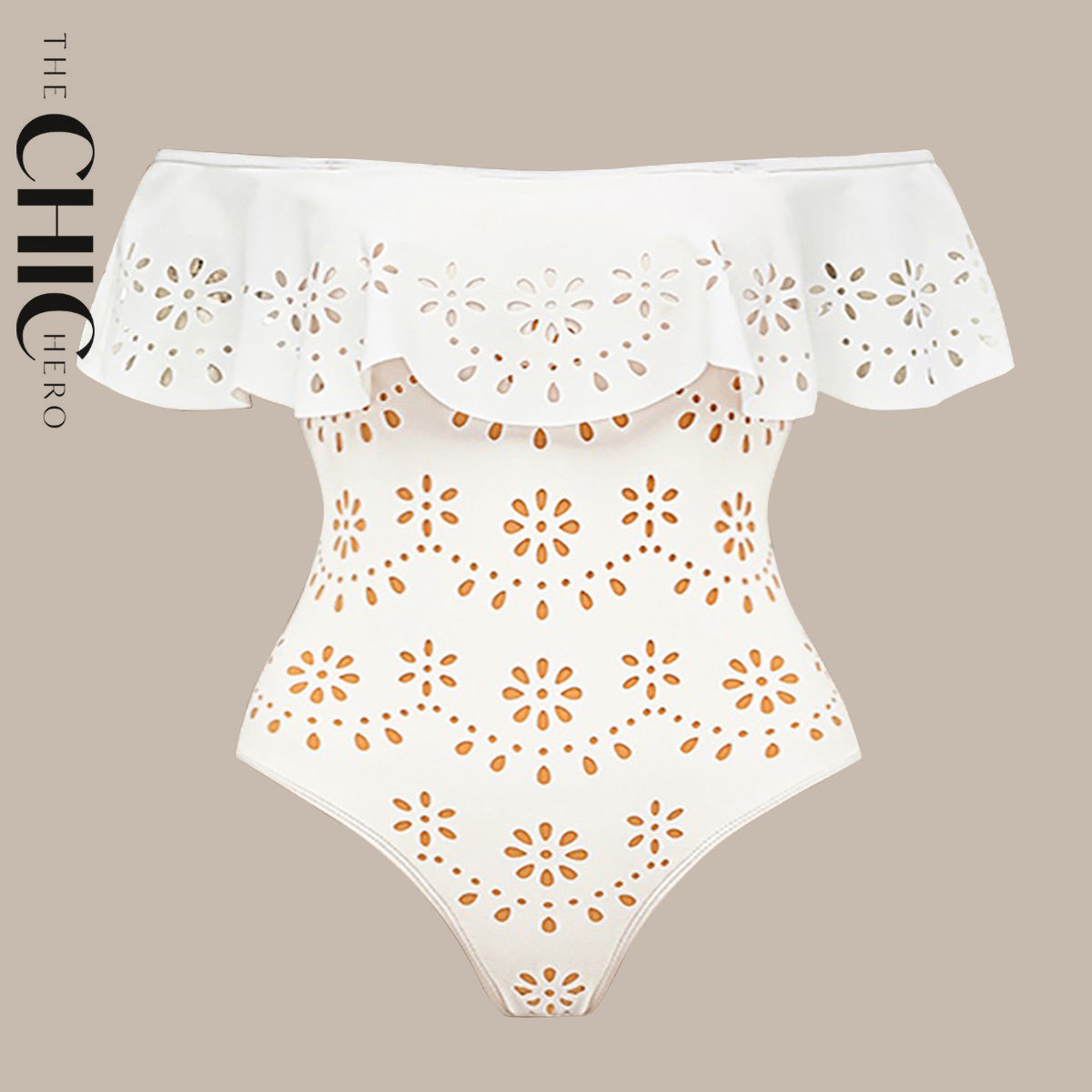 White Off Shoulder Swimsuit Flounce Ruffled One-Piece Swimsuit&Skirt
