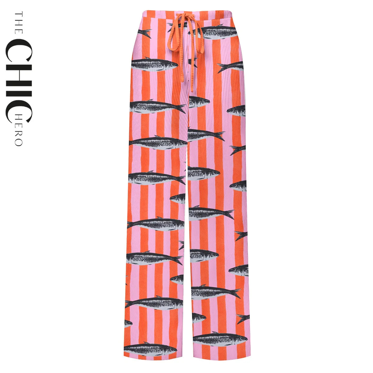 V Neck Retro Striped Sardine Print Swimsuit&Skirt&Pants