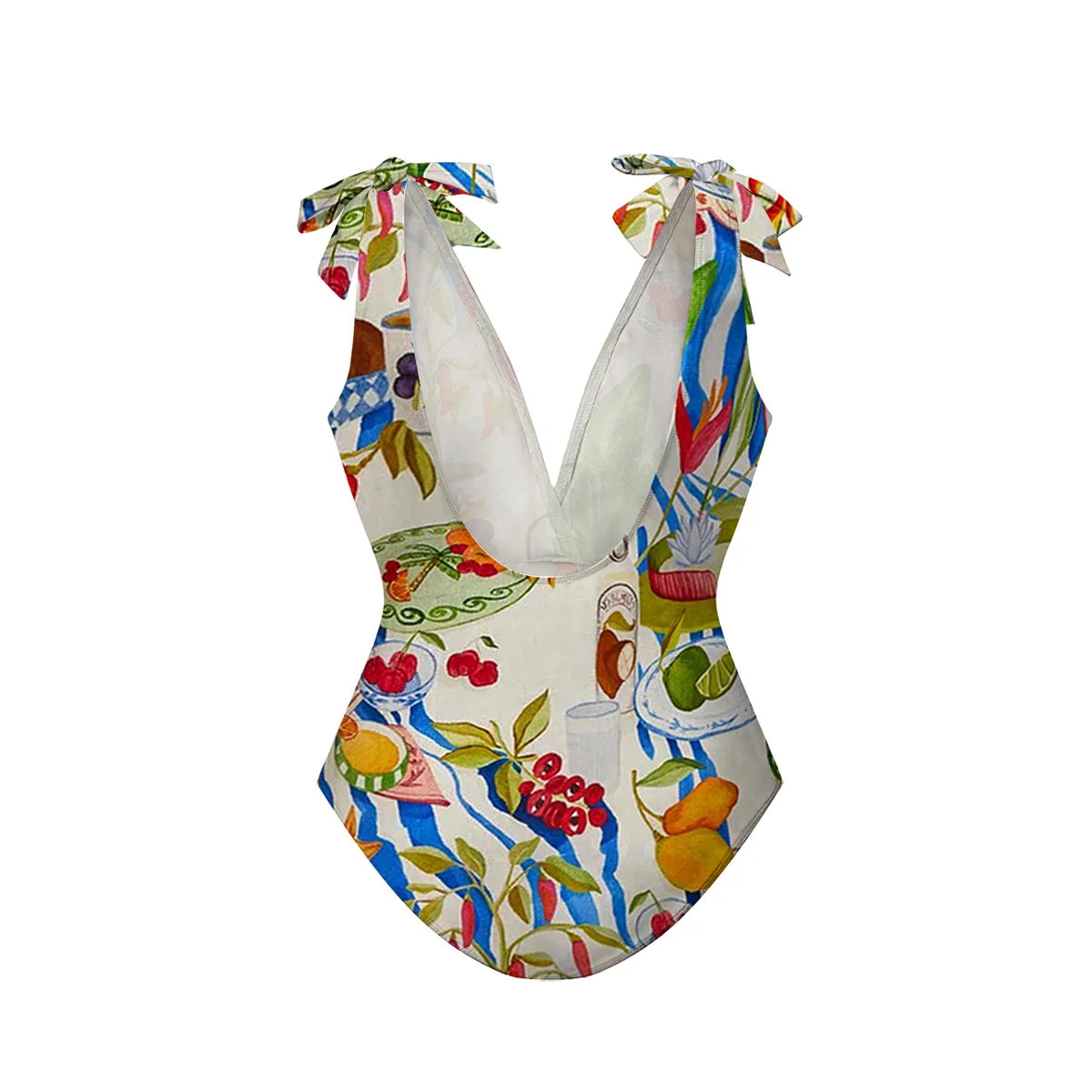 Fruit Food Patterned Colorful Tropical Feast Print One-Piece Swimsuit&Skirt