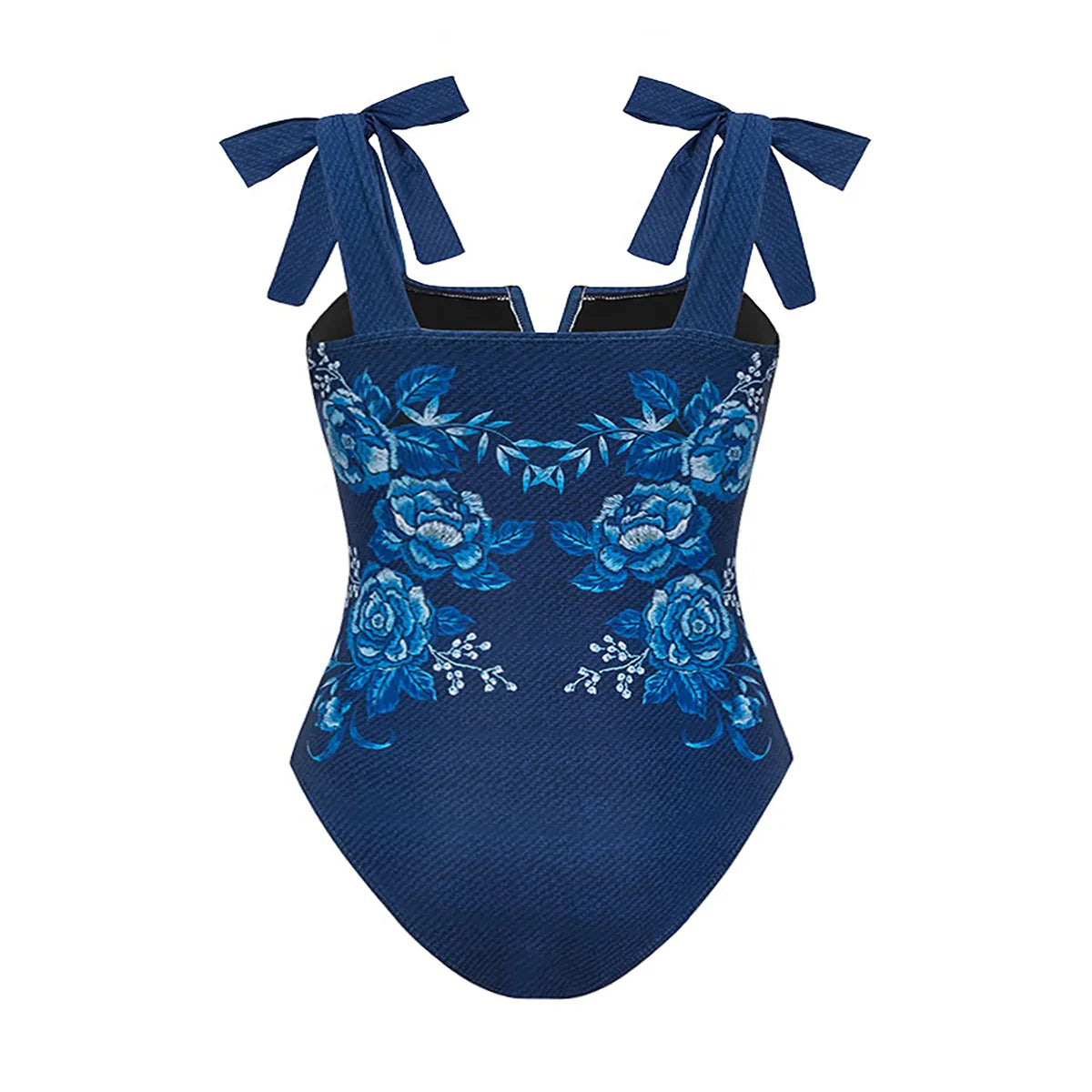 Embroidery Printed Bowknot Shoulder One Piece Swimsuit & Skirt