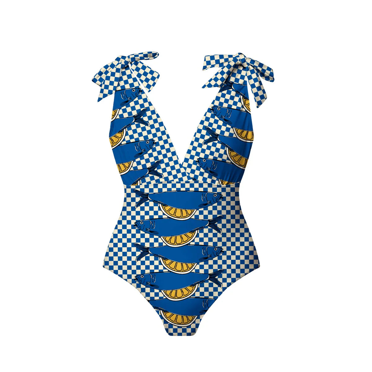 Nautical Checkered Sardine & Lemon One-Piece Swimsuit&Pants