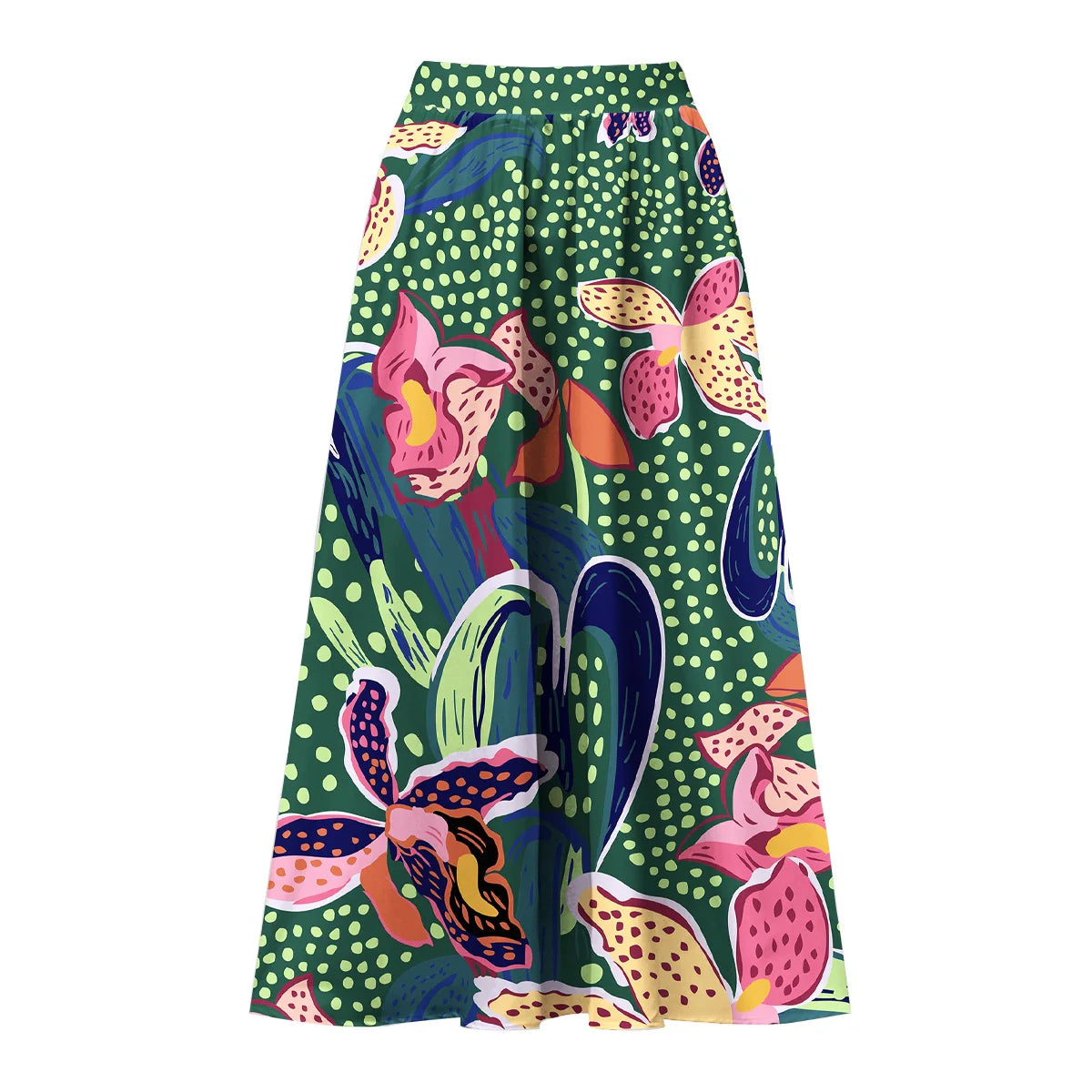 Green Parrot Tropical Exotic Flower Motifs One-Piece Swimsuit&Skirt&Pants