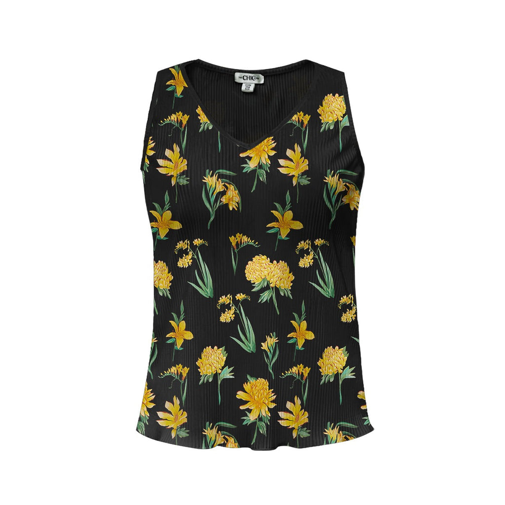 Yellow Floral Print V-Neck Vest Top & Pleated Pants
