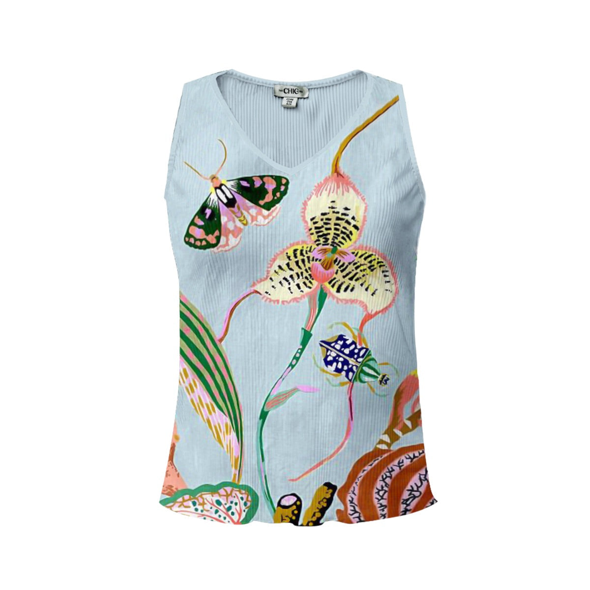 Tropical Bloom Print Butterfly V-Neck Vest Top & Pleated Pants
