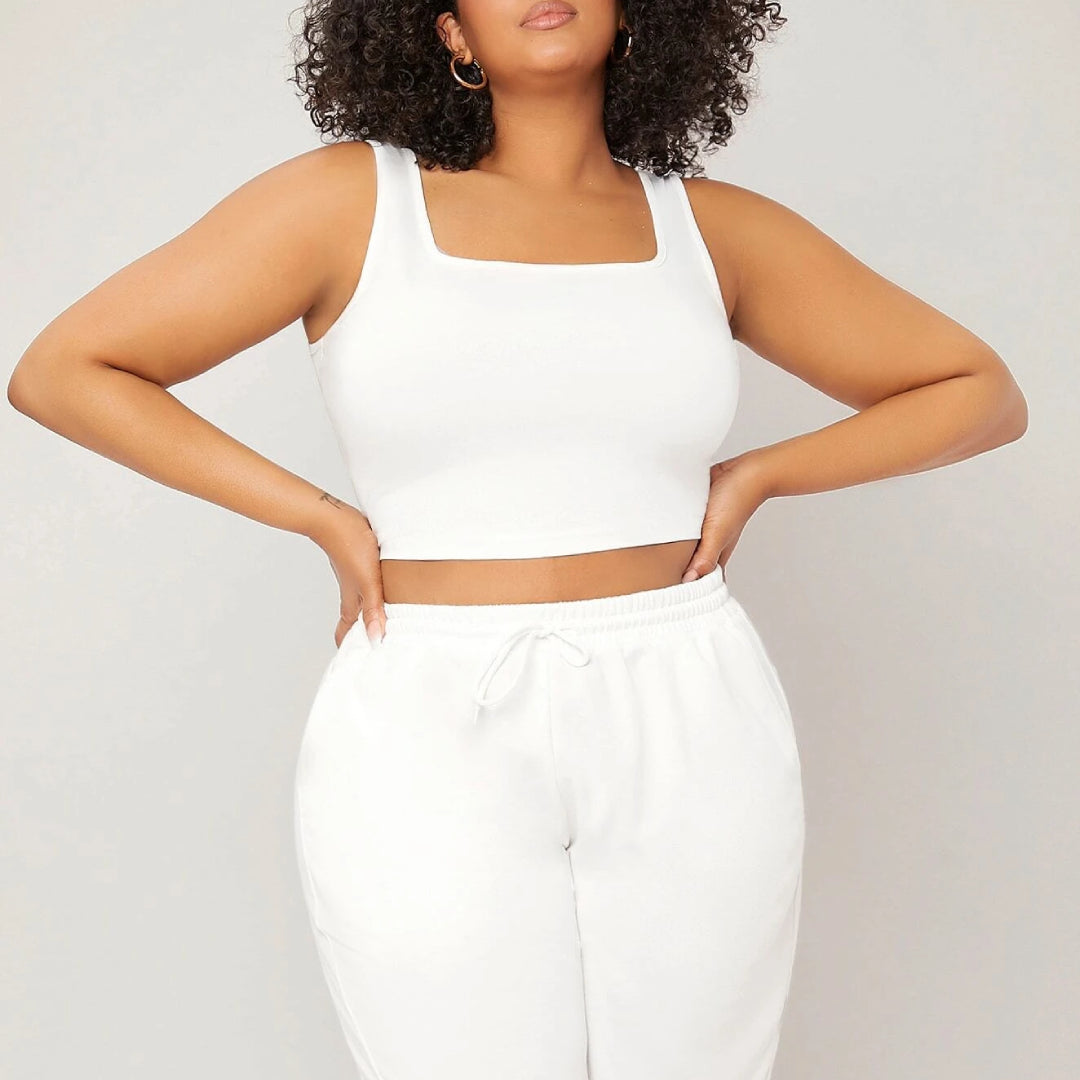 Square Neck Solid Crop Tank Top