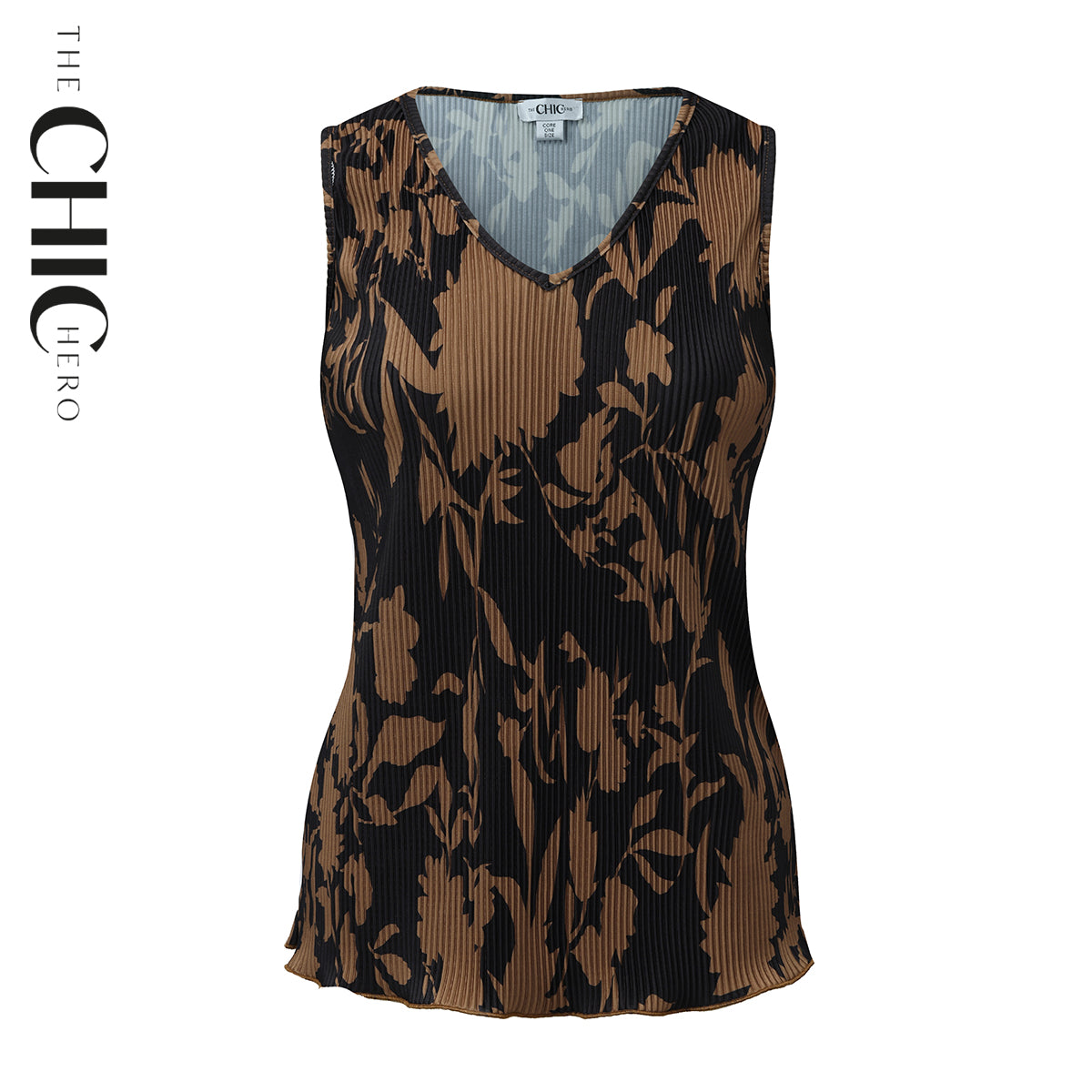 Vintage Brown Maple Leaf Pattern V-Neck Vest Top & Pleated Pants