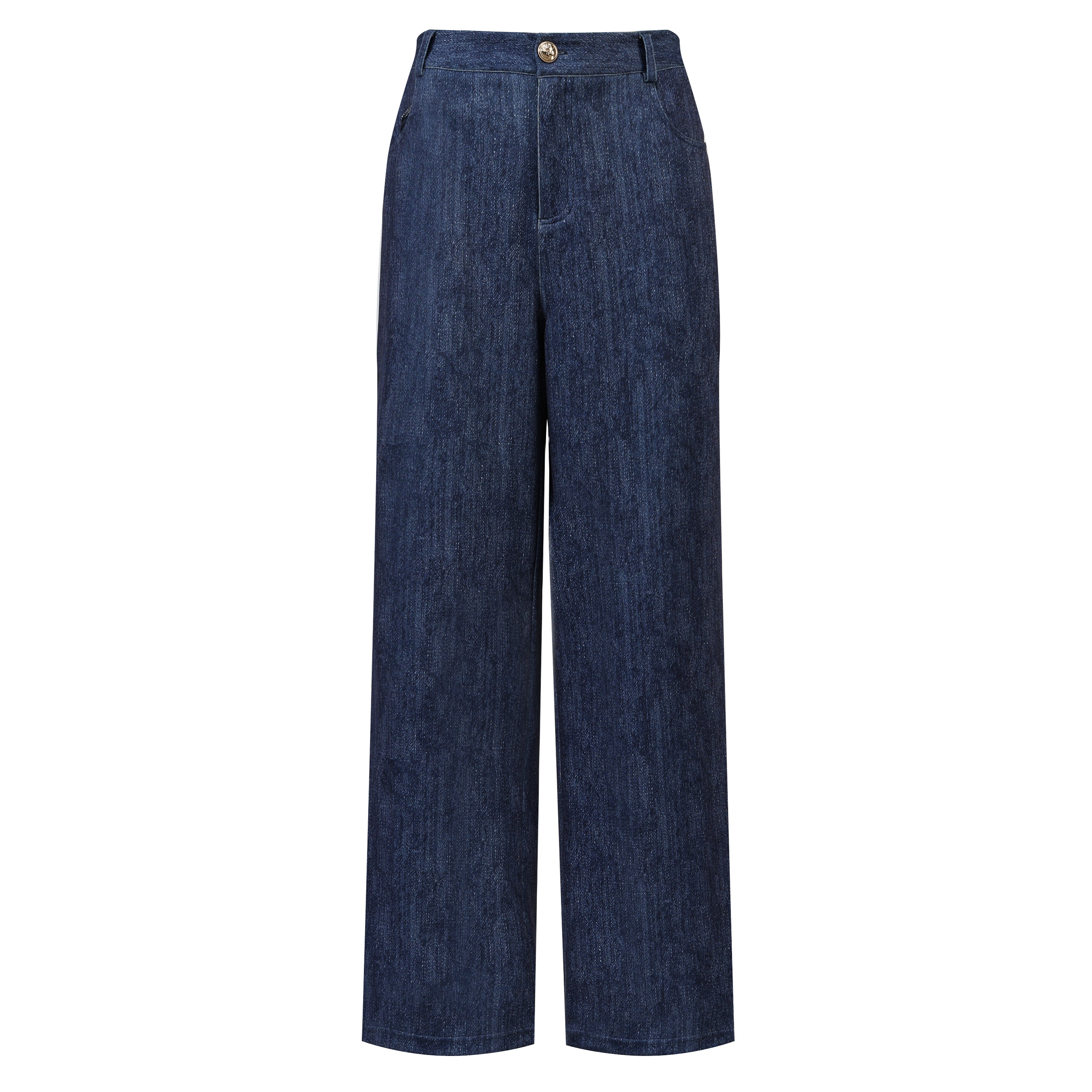 Dark Blue High-Waisted Light Wash Wide-Leg Denim Pants