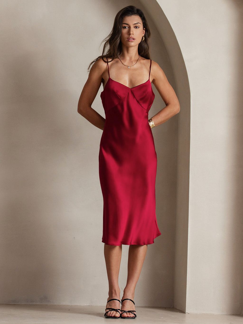 Pure Silk Deep V-Neck Backless Long Slip Dress