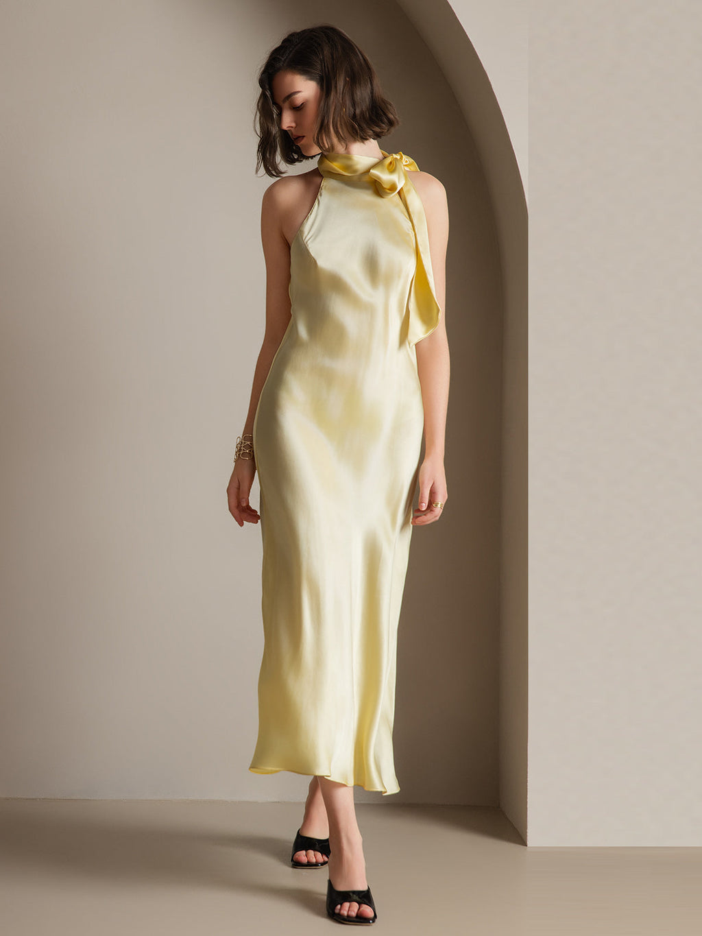 19Momme Silk Tie Neck Dress