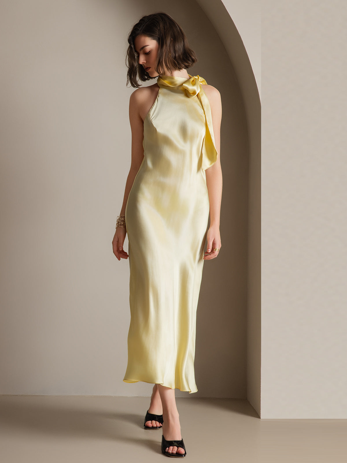 19Momme Silk Tie Neck Dress