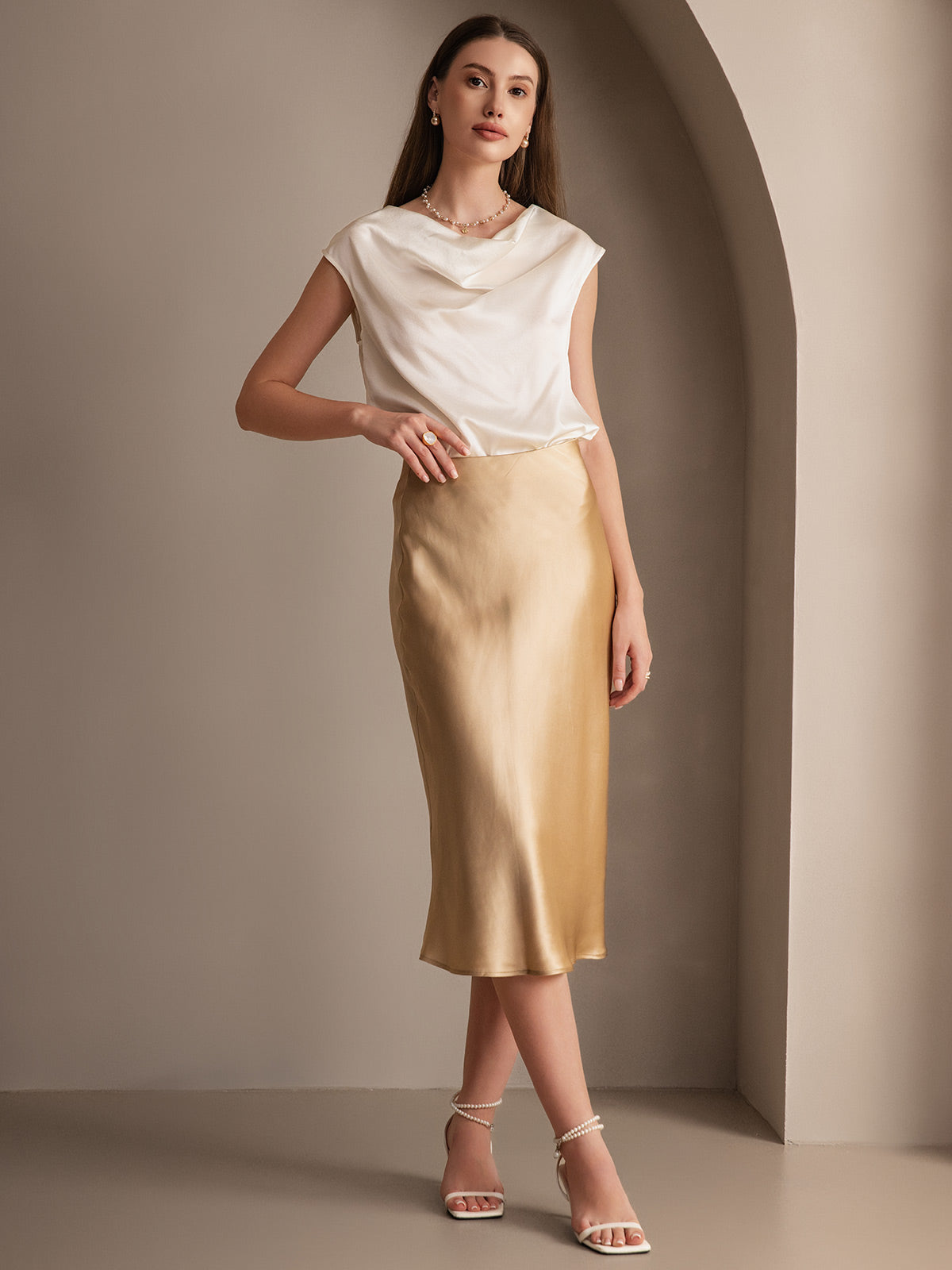 19Momme Mulberry Silk Stretch Long Straight Skirt