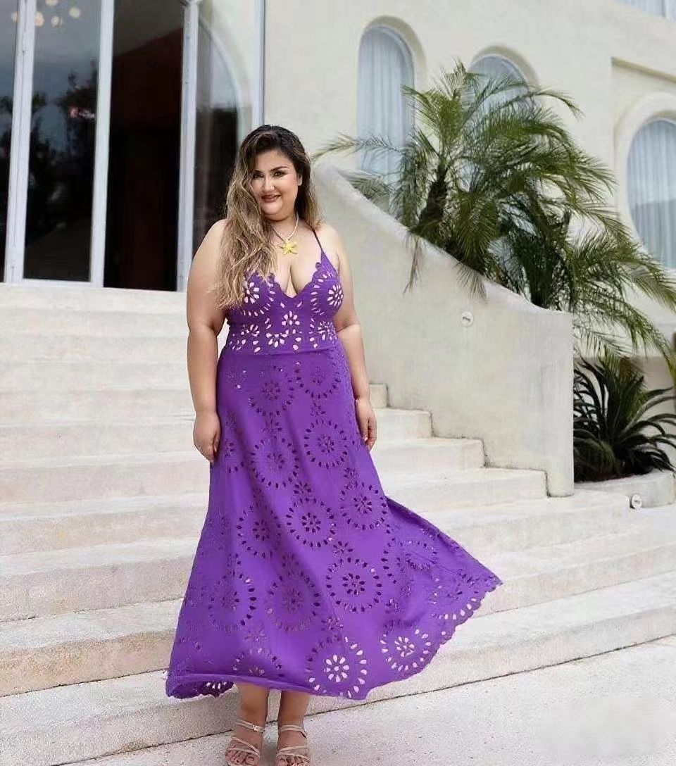 Purple Scalloped Hollow Sexy One-Piece Swimsuit&Skirt