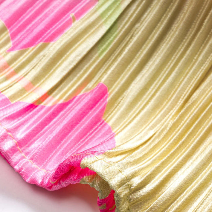 Floral Print Pleated Tie Back Strapless Maxi Dress