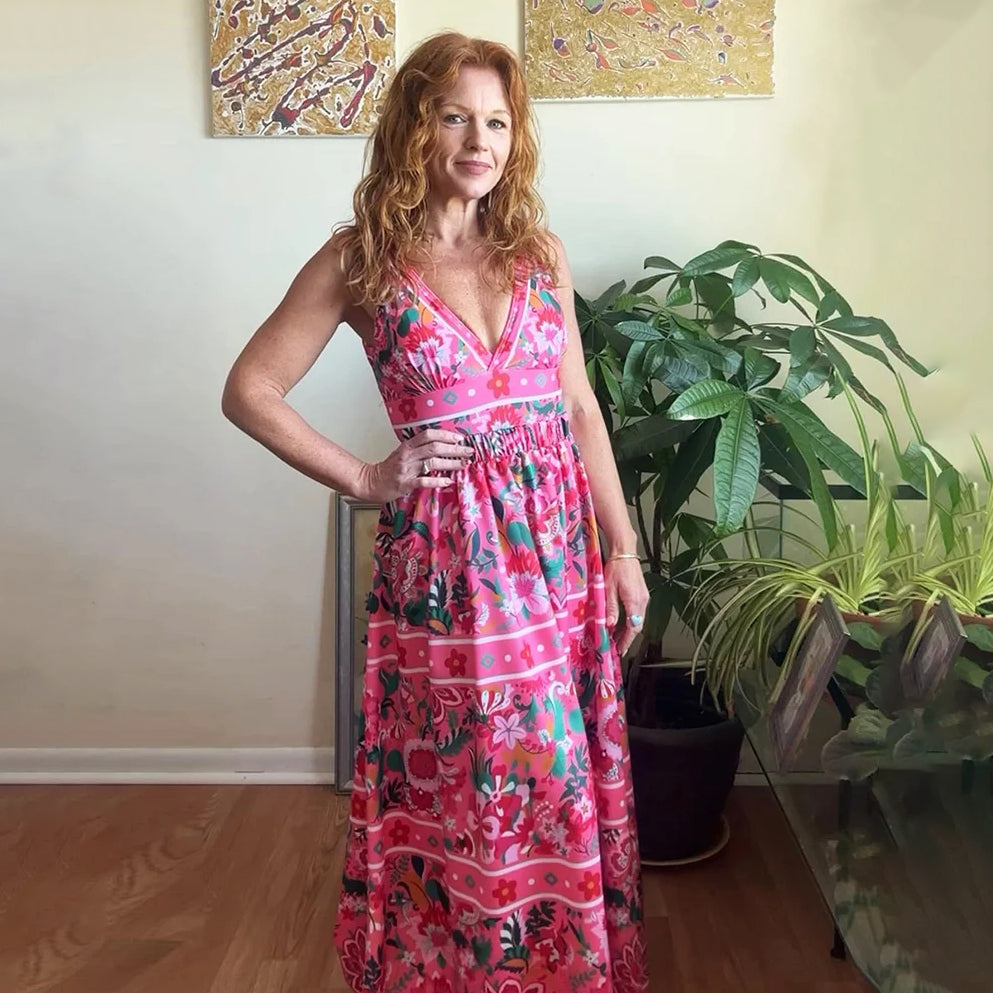 Pink Elegant Floral Patterns 3-Piece Set Swimsuit&Skirt