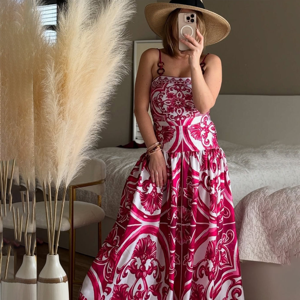 Vintage Floral Rose Ouartz One-Piece Swimsuit&Skirt