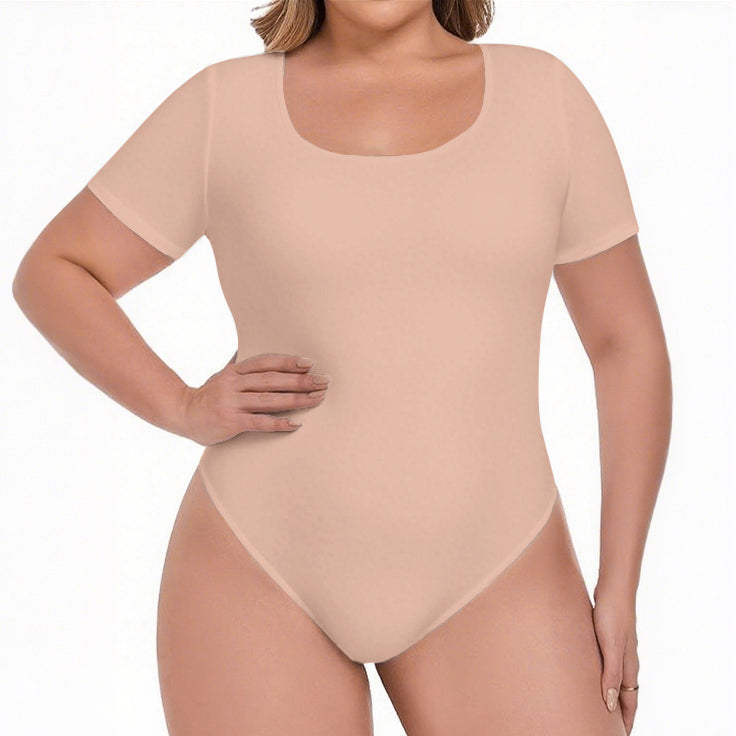 ChicHero Nude Square Neck Short Sleeve T Shirt Bodysuit