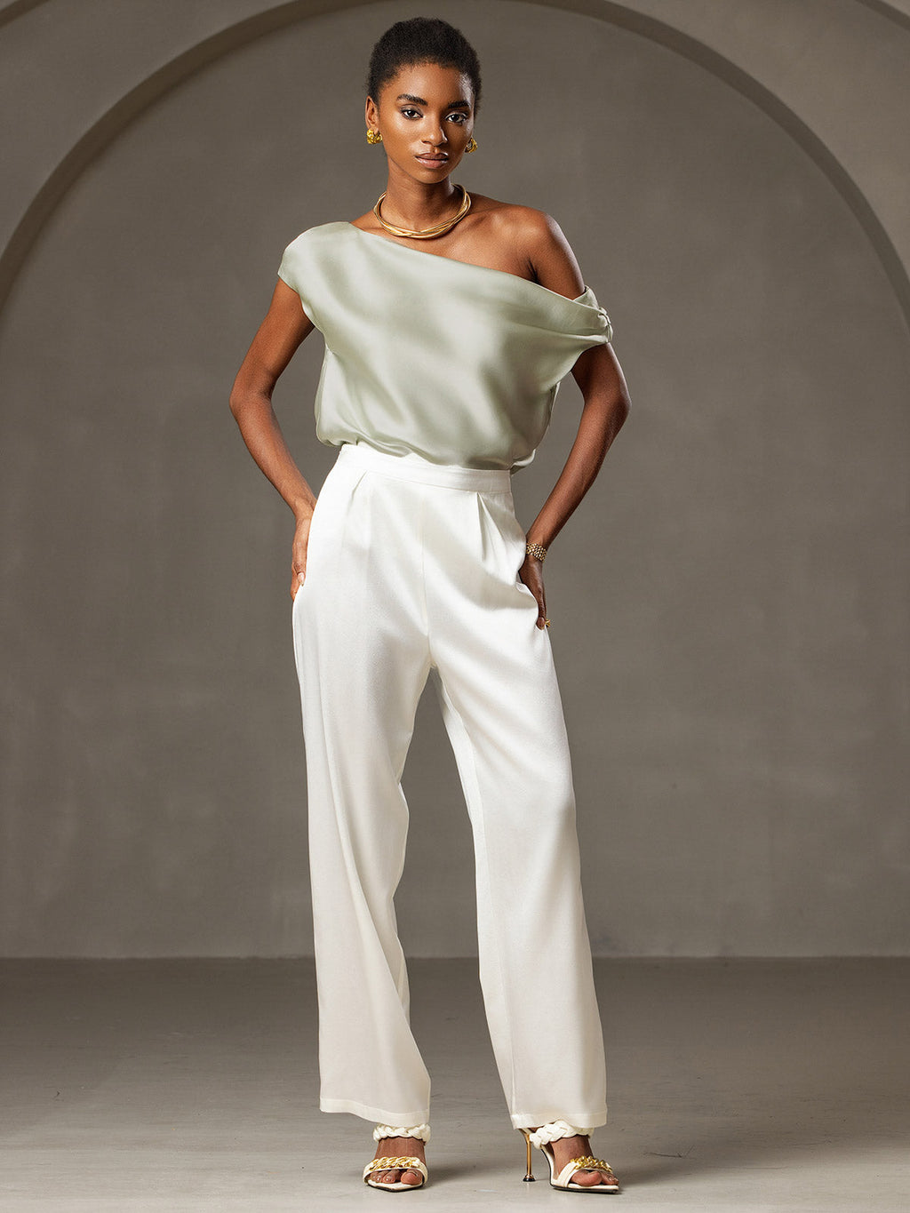 19Momme Silk Chic One-Shoulder Blouse