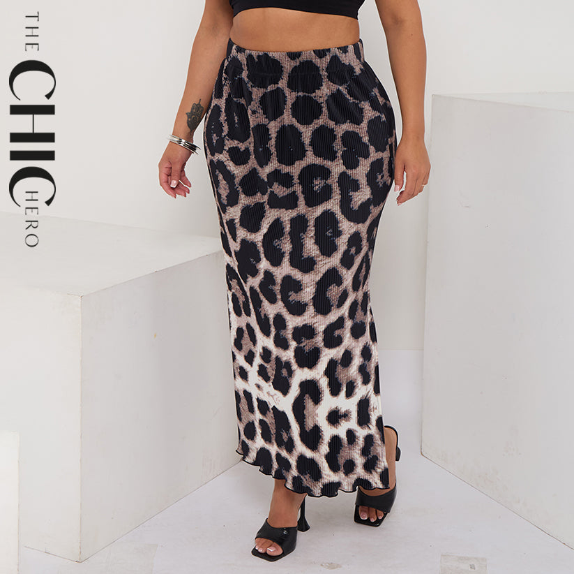 Gradient Retro Leopard Print Ripple Pleated Skirt