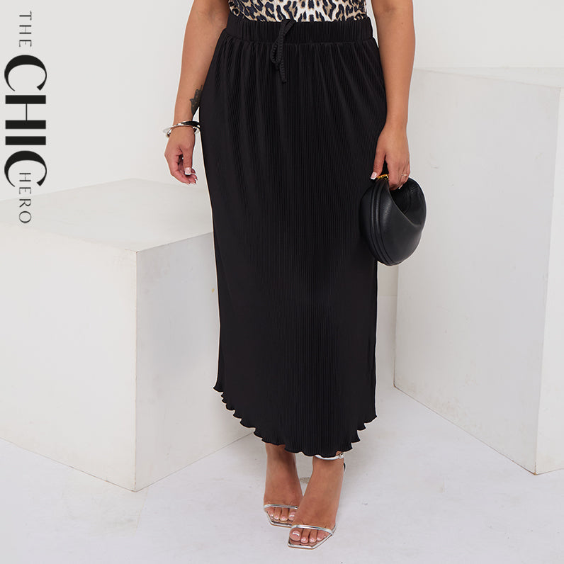 Retro Black Ripple Pleated Skirt