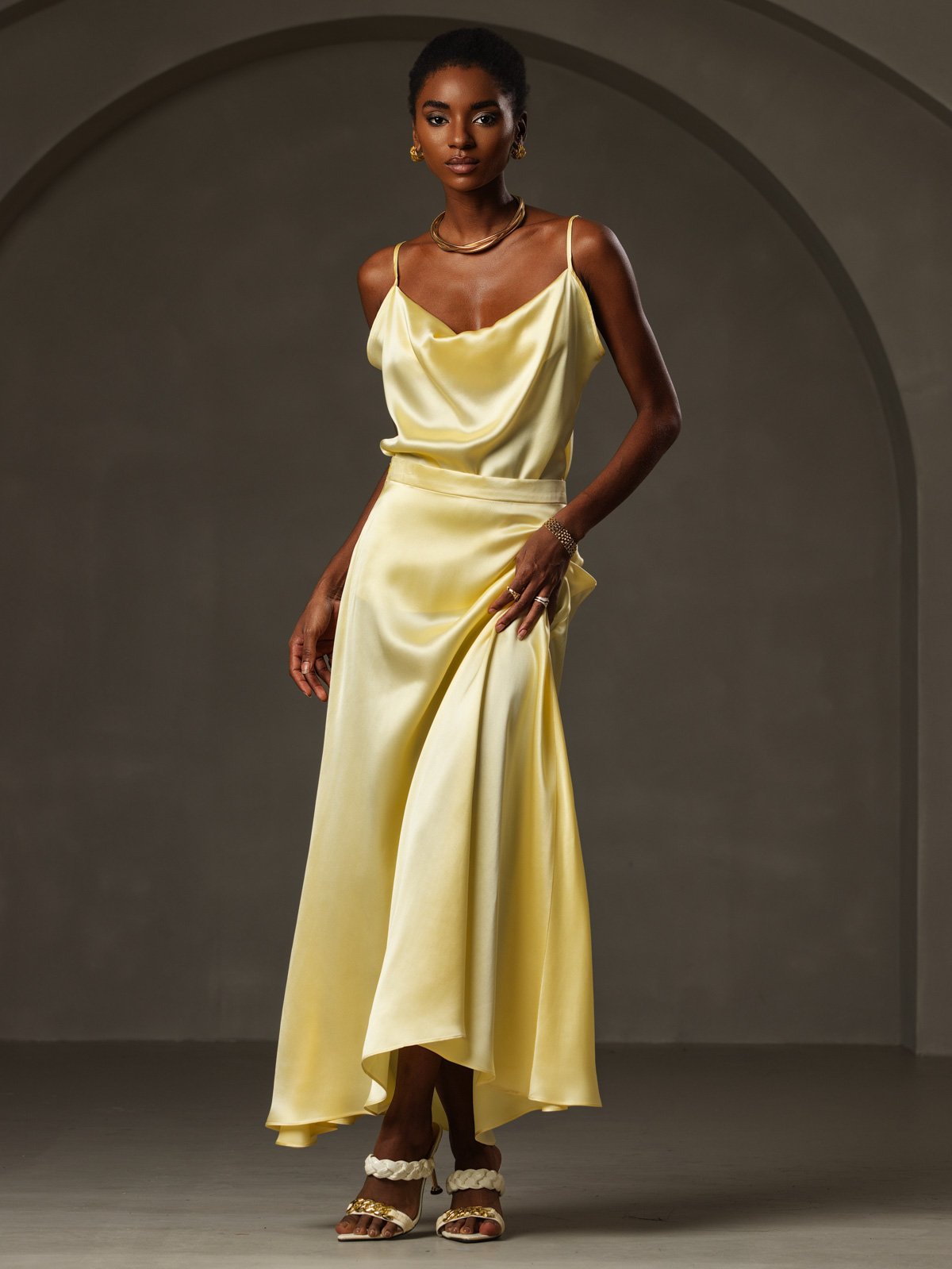 19Momme Silk Spaghetti Strap Cowl Neck Camisole Top