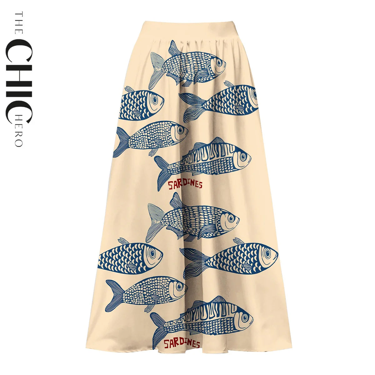 Nautical Sketch Sardine Print One-Piece Swimsuit&Skirt&Pants