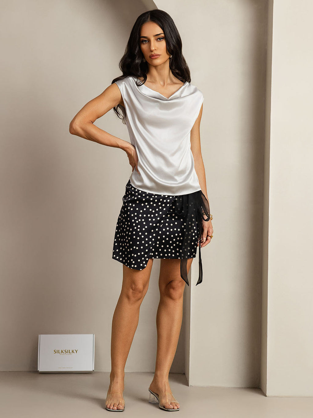 19Momme Silk Cap Sleeve Cowl Neck Tank Top/Blouse
