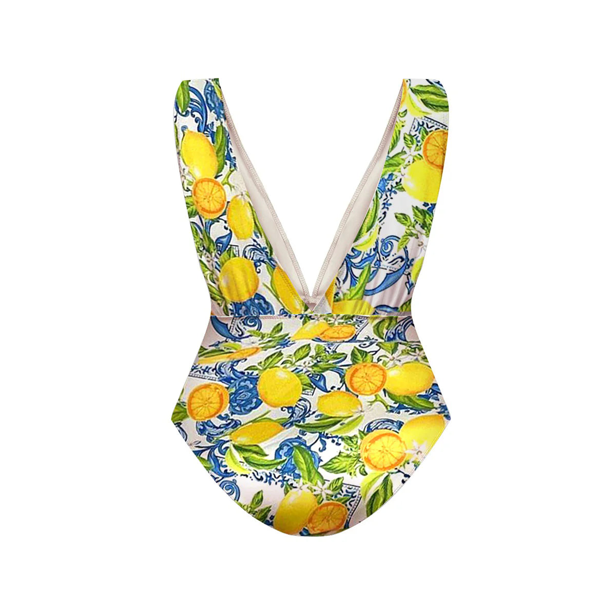 Summer Lemon Citrus Print 3-Piece Set Swimsuit&Skirts
