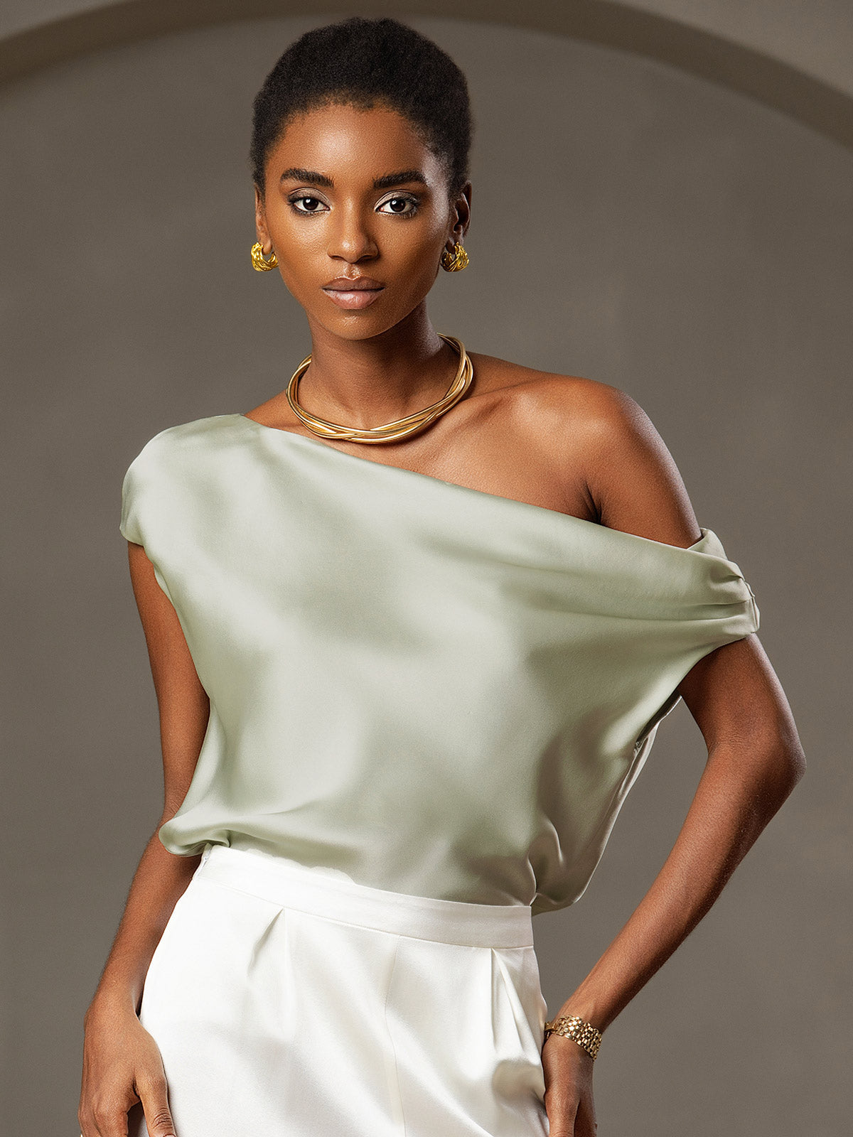 19Momme Silk Chic One-Shoulder Blouse