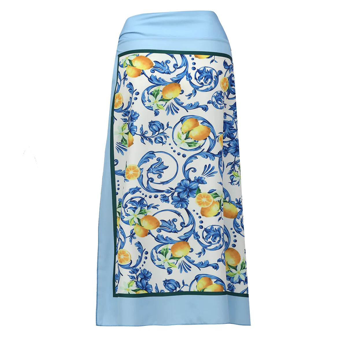 Blue Retro Lemon Florals One-Piece Swimsuit&Skirt