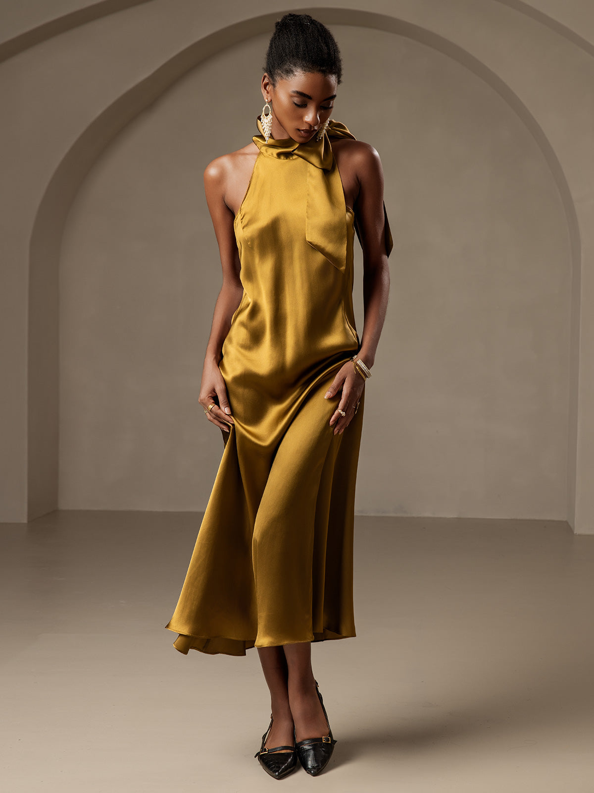 19Momme Silk Tie Neck Dress
