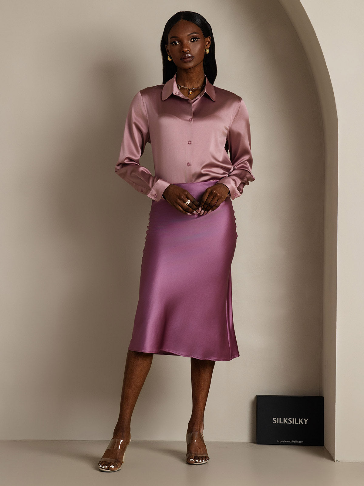 19Momme Mulberry Silk Stretch Long Straight Skirt