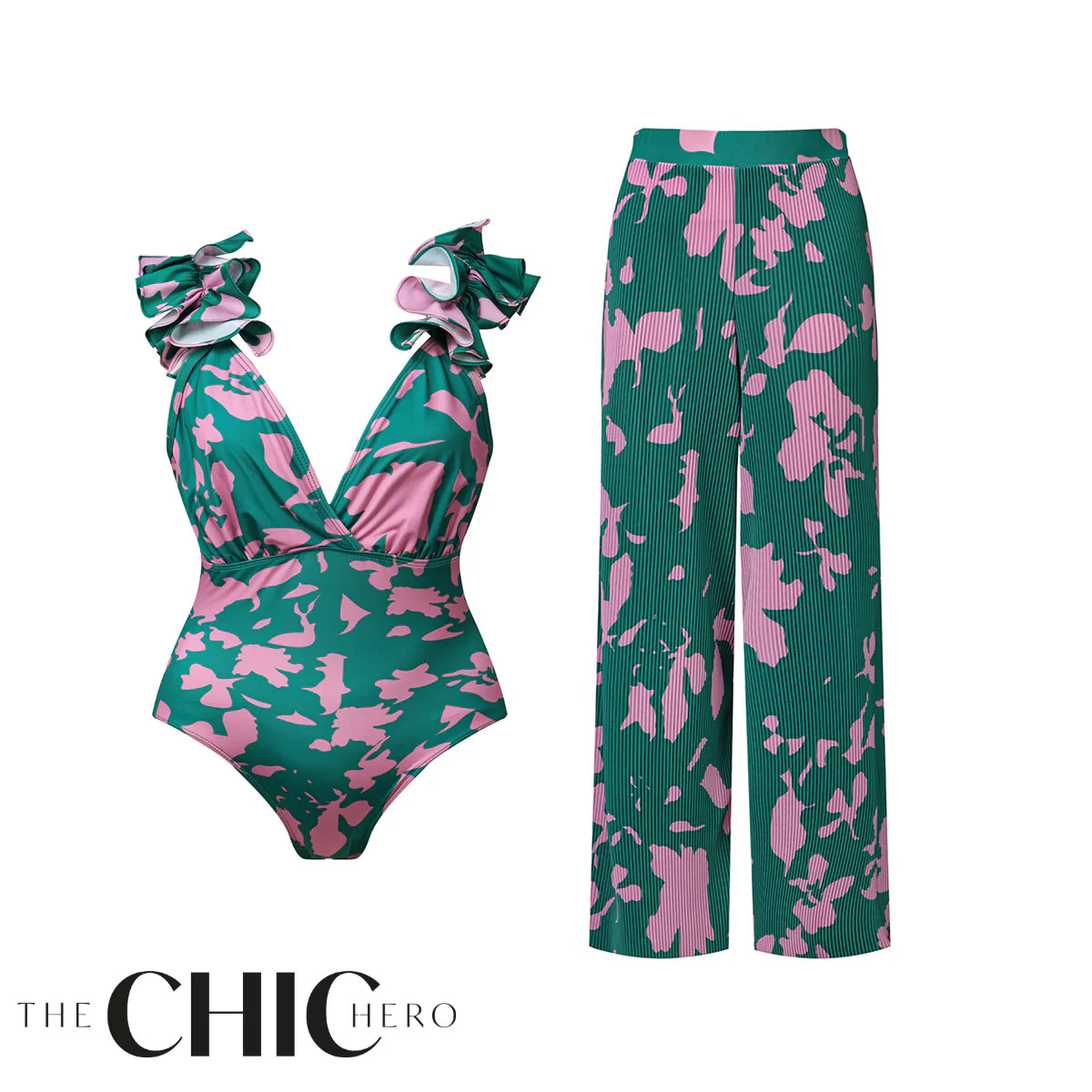 Indigo Chic Ruffled One Piece Swimwear&Pants