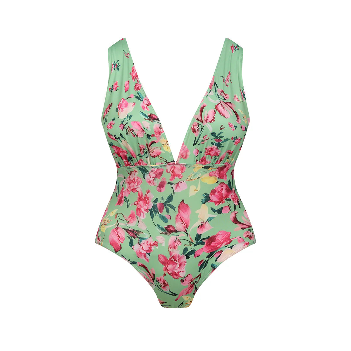 Mint Green & Pink Florals One-Piece Swimsuit&Bikini&Skirt