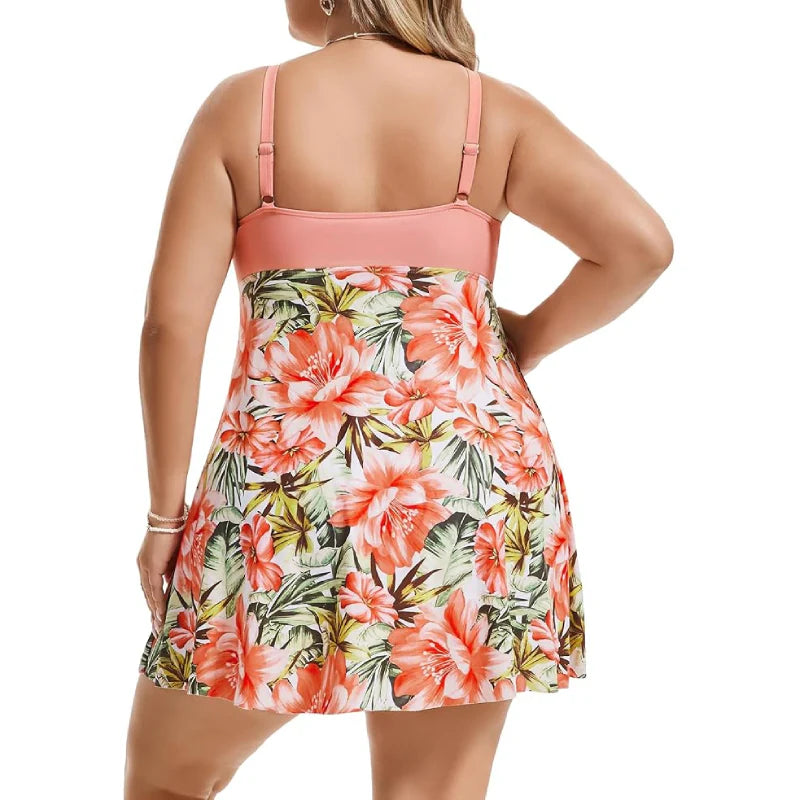 Plus Size Tummy Control Floral Printed Swimsuits